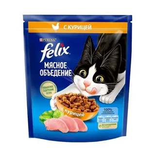 Сухой корм Felix Мясное объедение для взрослых кошек, с курицей, 600 г
