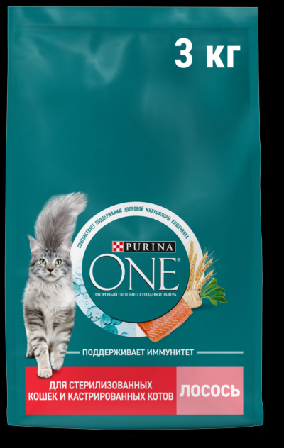 Сухой корм PURINA ONE для стерилизованных кошек и кастрированных котов с лососем 3 кг