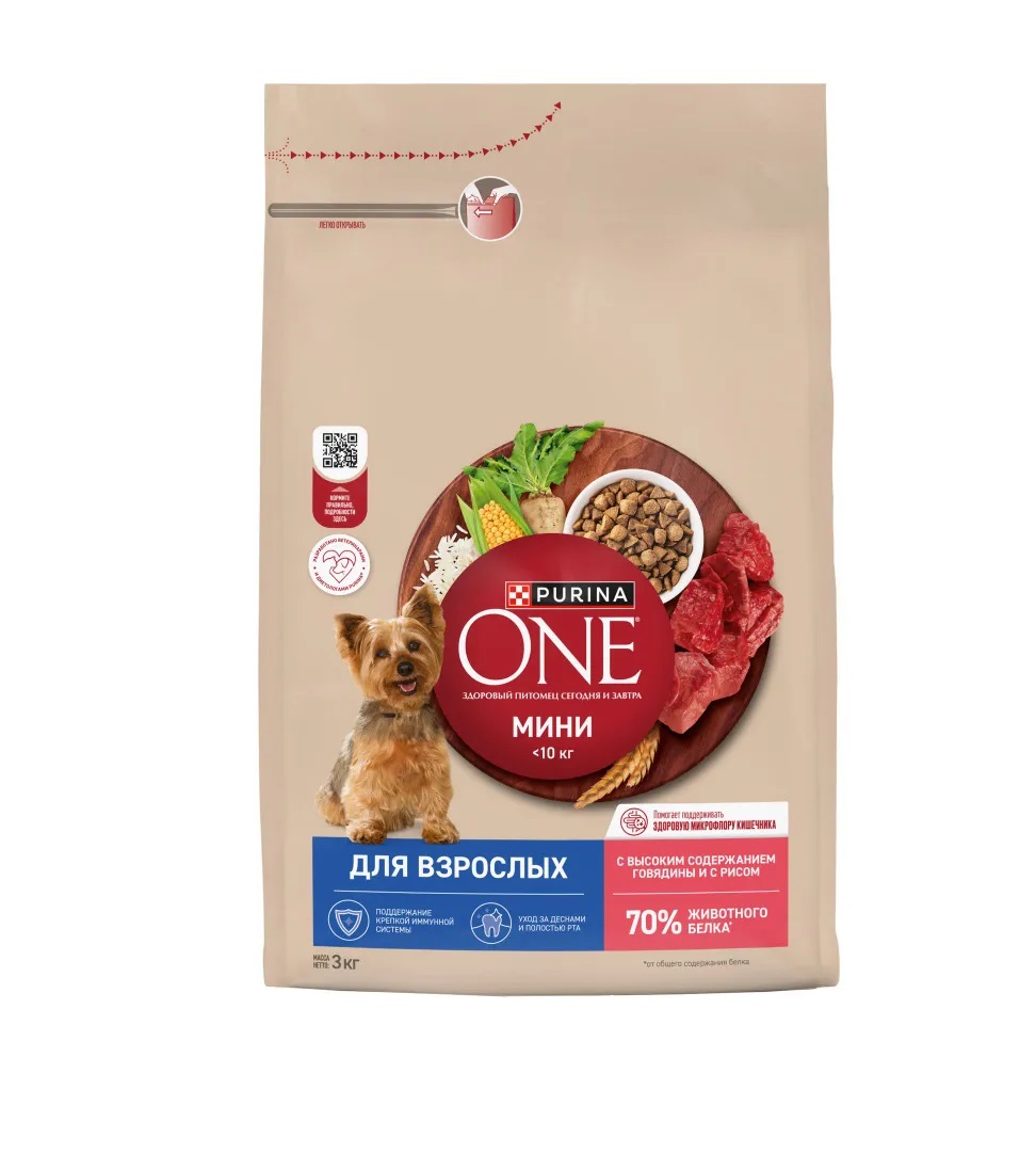 Сухой корм Purina ONE МИНИ для активных собак мелких пород с курицей и с рисом, 3 кг