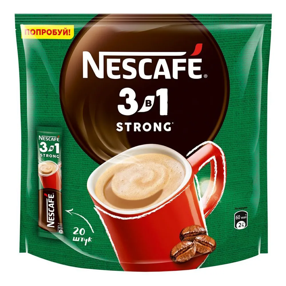Растворимый кофейный напиток Nescafe 3 в 1 Крепкий цепь (20 порций по 14,5 г)