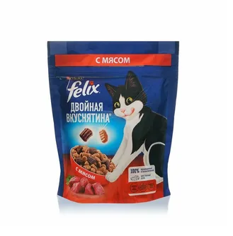 Сухой корм FELIX Двойная Вкуснятина для кошек с мясом, 200 гр