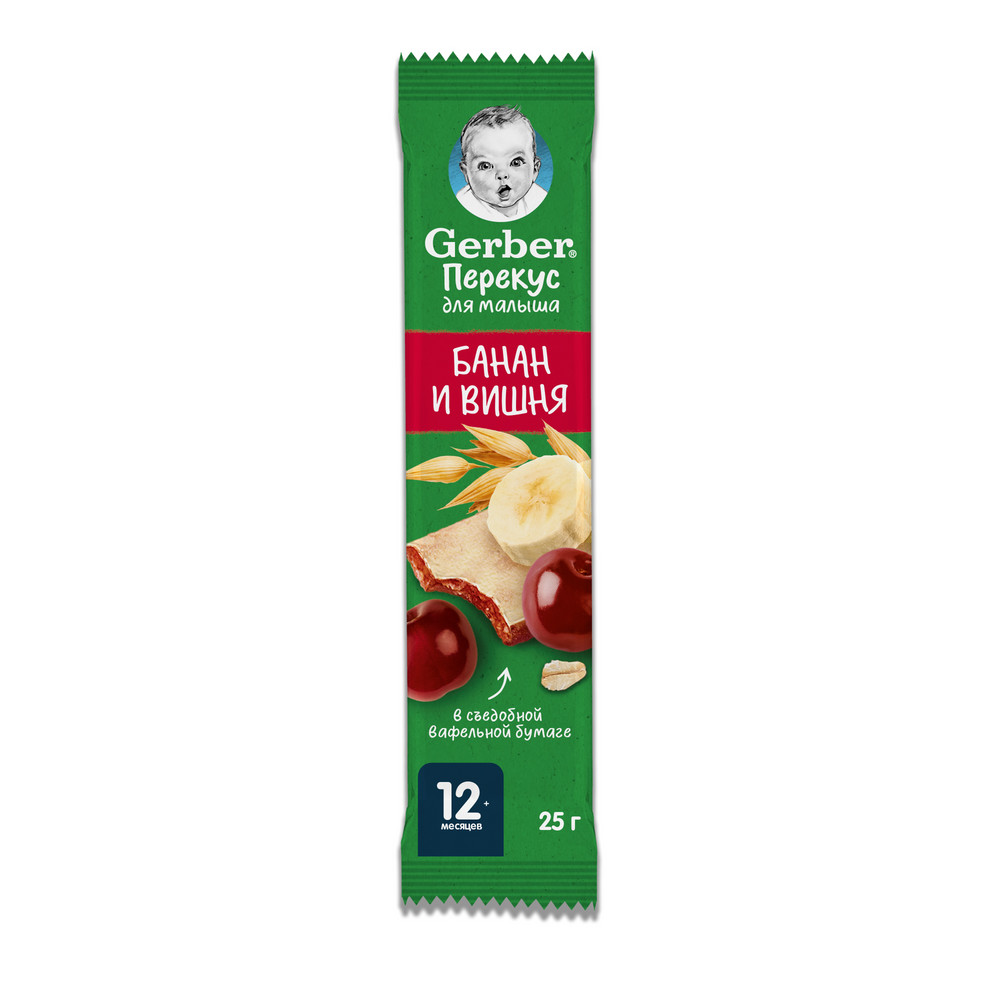 Фруктово-злаковый батончик GERBER «Банан и вишня», 25г 