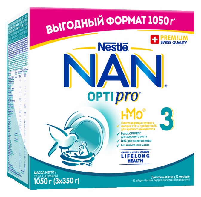 Детское молочко Nan 3 Optipro с 12 месяцев для роста, иммунитета и развития мозга 1050 г