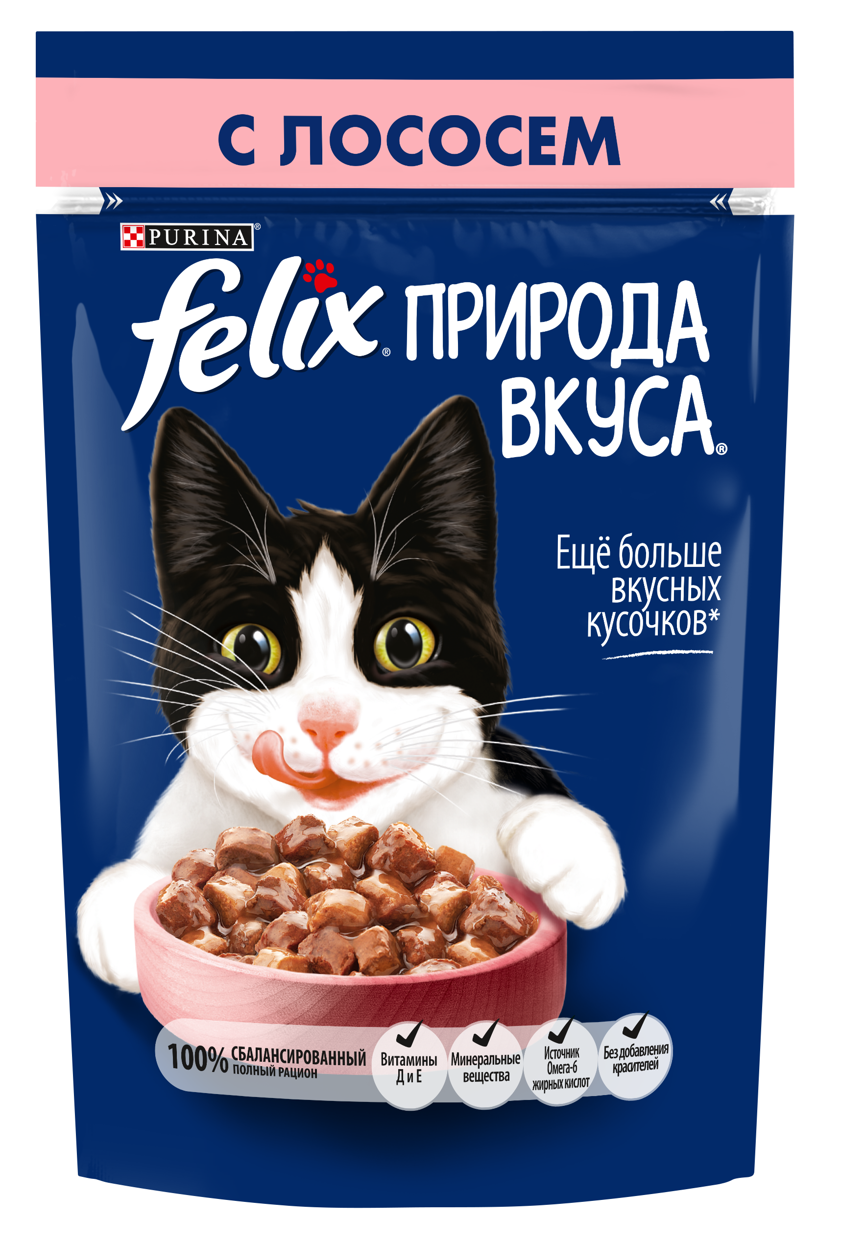 Влажный корм Felix Природа Вкуса для взрослых кошек с лососем в соусе, 85 г