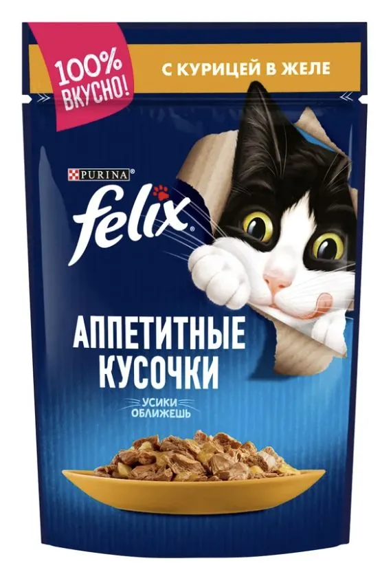 Влажный корм Felix Аппетитные Кусочки для взрослых кошек с курицей, 75 г